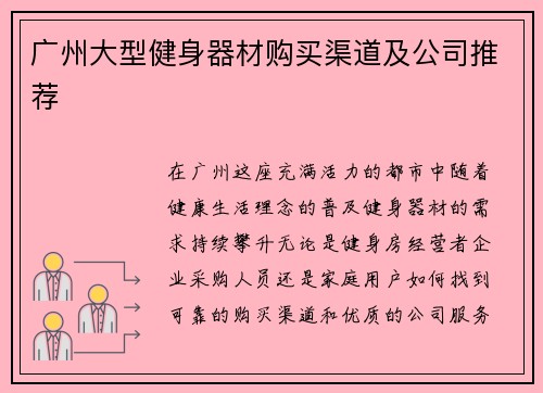 广州大型健身器材购买渠道及公司推荐