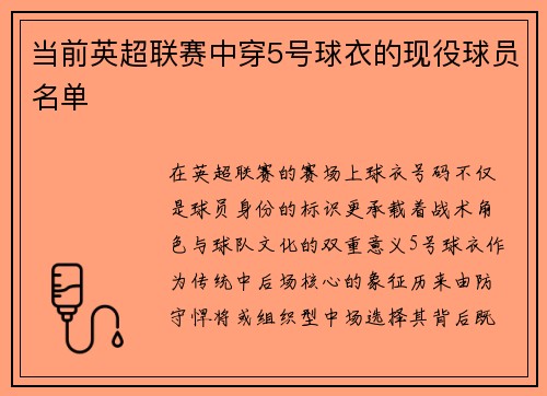 当前英超联赛中穿5号球衣的现役球员名单